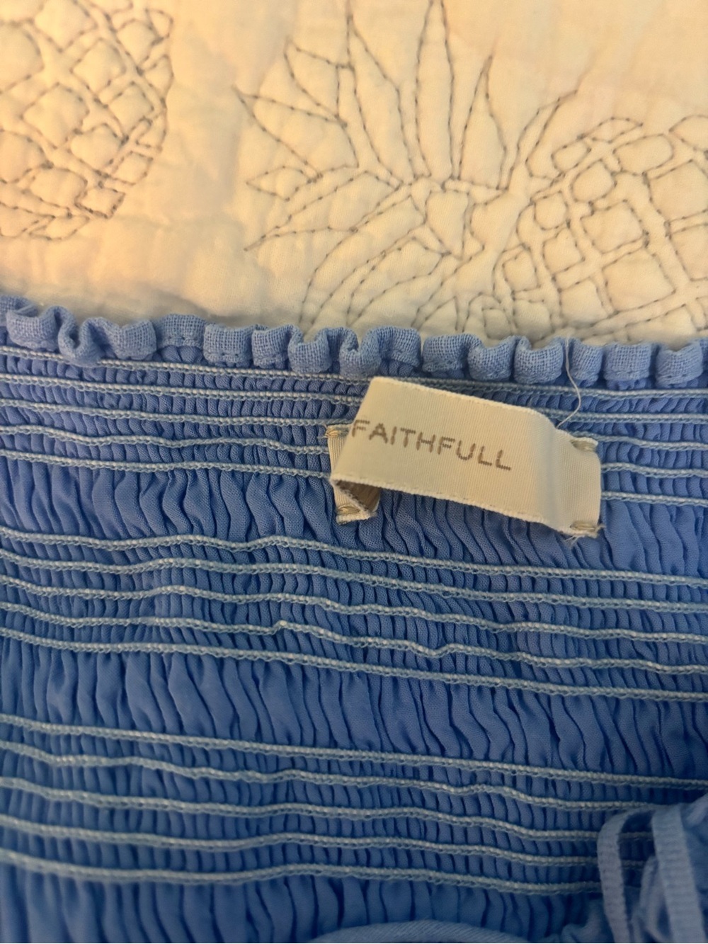 Faithfull The Brand Blue Linen Smocked Maxi Dress Spaghetti Strap Size Us 6 - Picture 3 of 4